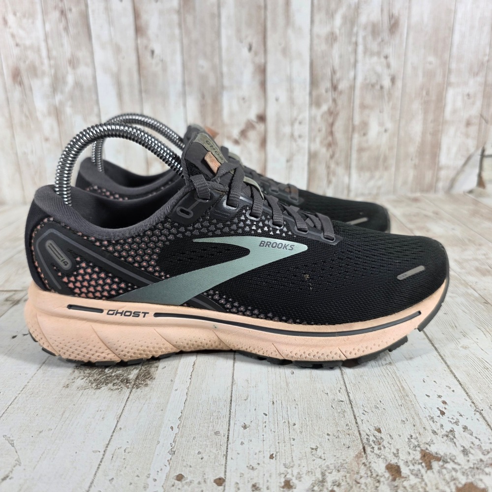 Brooks Ghost 14 Womens Running Shoes Black Peach 1203561B025 Size 7.5 Medium B
